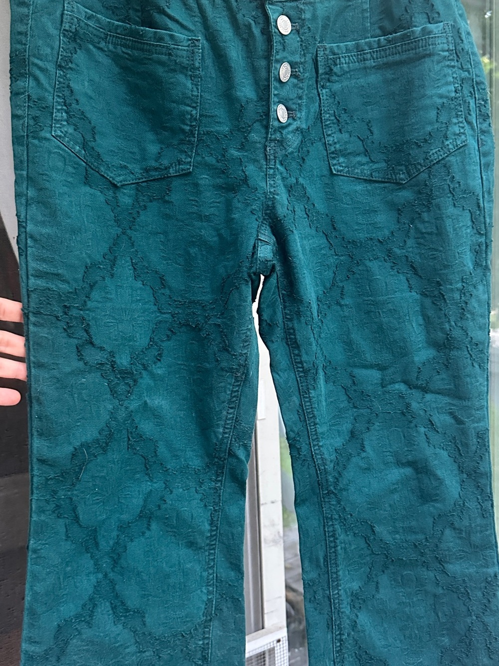 We The Free Teal High-Rise Patterned Button-Fly Women’s Jeans
